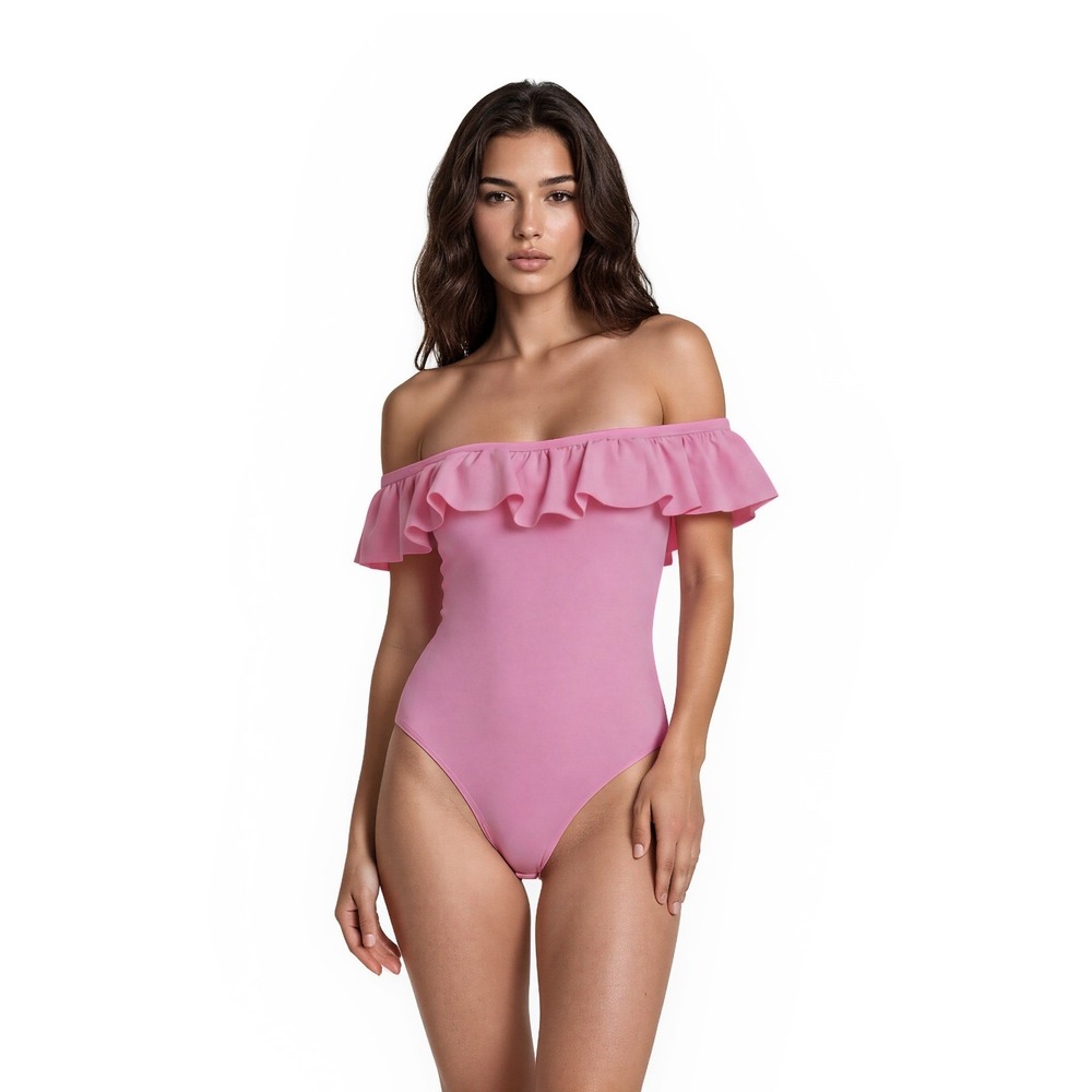 NEW Altar'd State Bodysuit Top Womens Size Medium Pink Off Shoulder Ruffle Thong